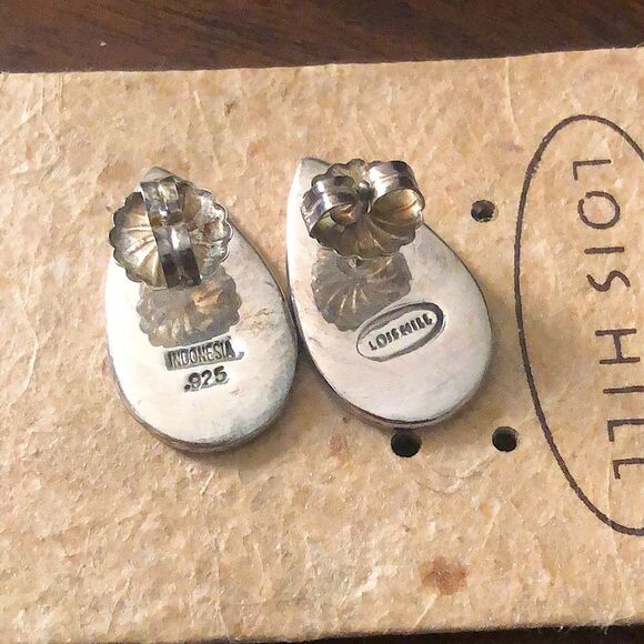 LOIS HILL Sterling Silver Teardrop Hammered Oxidized Granulated Post Earrings - Picture 3 of 6